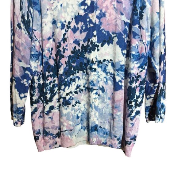 Talbots Cardigan Womens Large Multicolor Floral Abstract Button Stretch Sweater - Picture 4 of 9